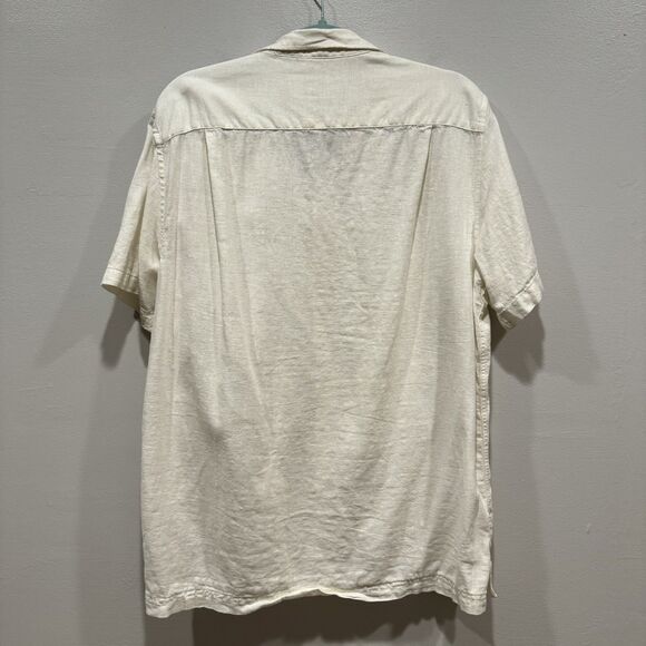 Scotch & Soda Button Up Top Linen Collared Short Sleeve Shirt White Men sz Large - Picture 6 of 7